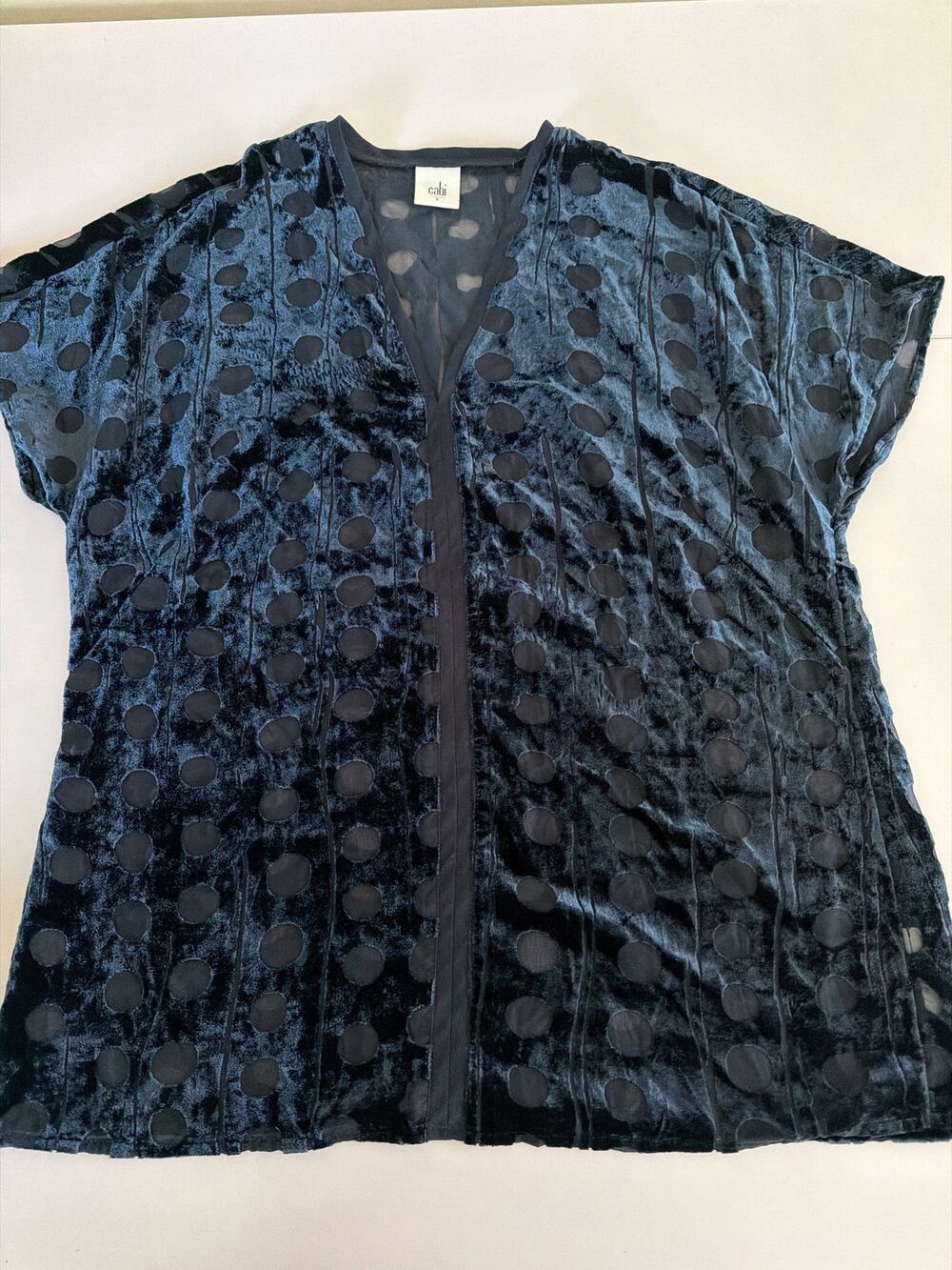 Navy Velvet Burnout Flocked Top Witchy Whimsigoth Sheer Mesh Mod Vintage Style S
